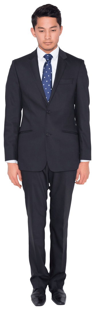 Transparent Businessman in Suit Standing with Stern Expression