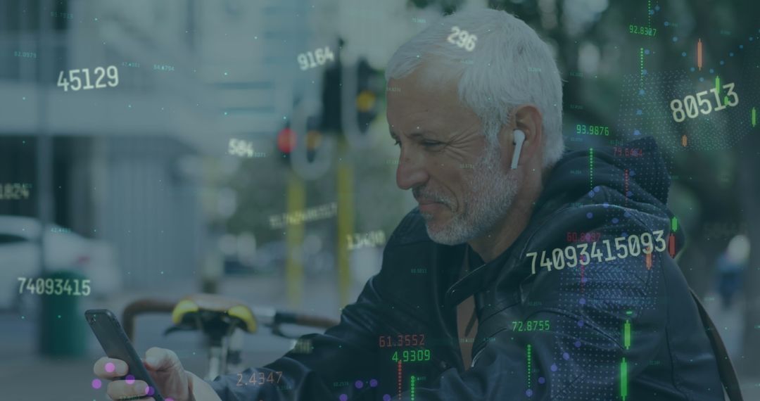 Senior Man Engaging with Financial Data on Smartphone