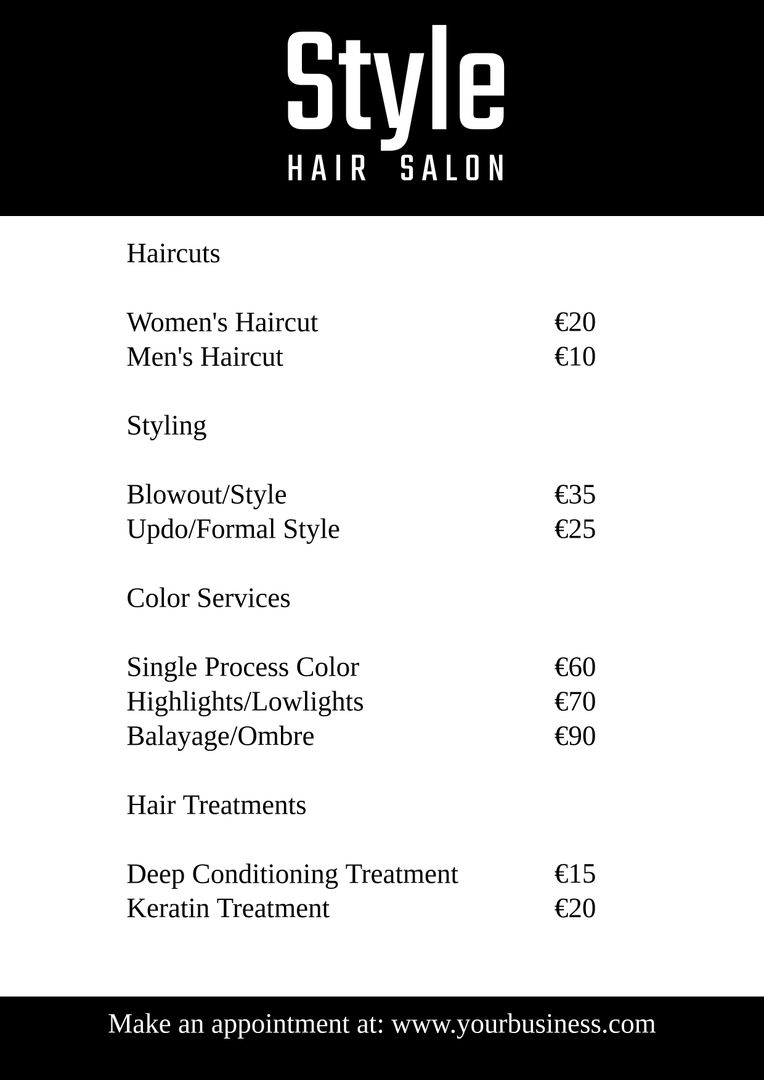 Hair Salon Services Menu Template with Modern Design - Download Free Stock Templates Pikwizard.com