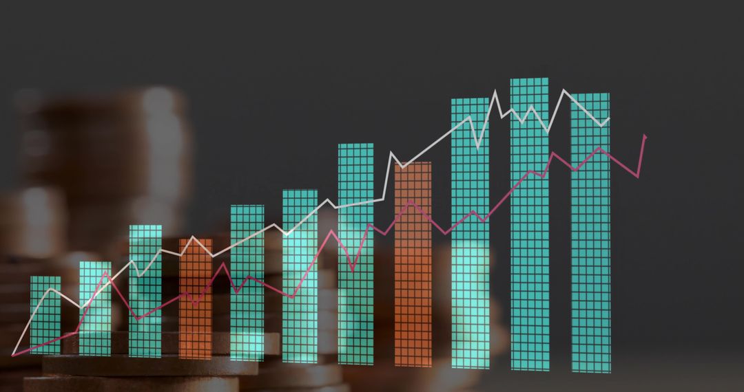 Digital Finance Graph Overlapped on Blurred Coin Stacks