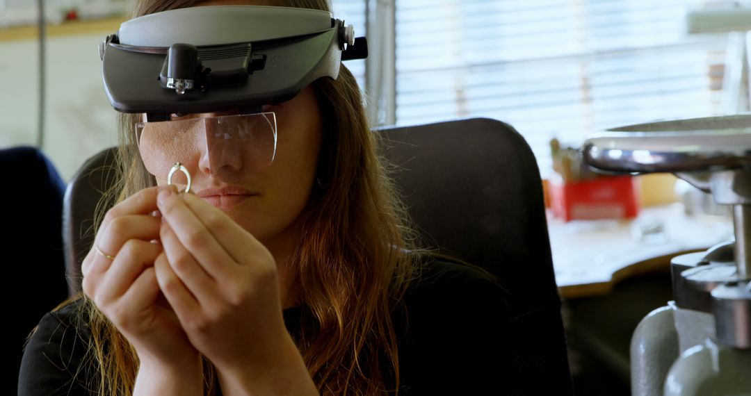 Woman Using Augmented Reality Glasses for Precise Examination