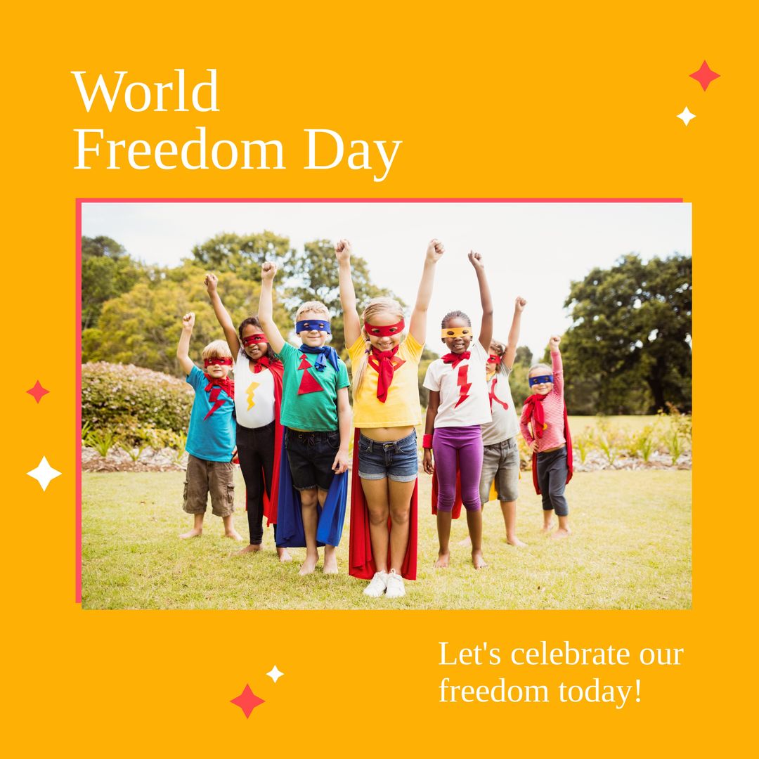 Diverse Children Celebrating World Freedom Day with Capes - Download Free Stock Templates Pikwizard.com