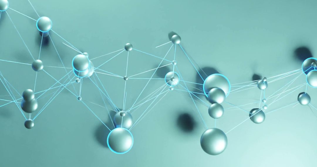 Abstract 3D Network Nodes with Light Connections on Grey Background