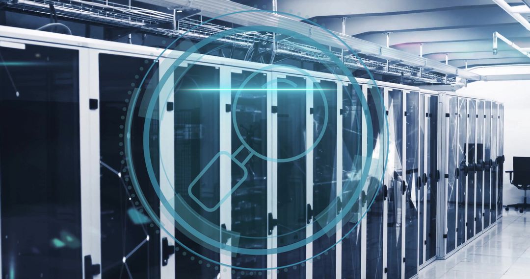 Digital Interface with Search Symbol Over Data Server Room