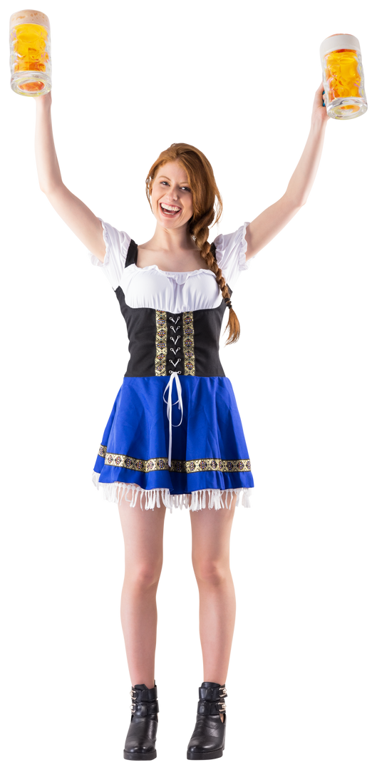 Transparent Energetic Woman in Traditional Oktoberfest Attire with Beers - Download Free Stock Images Pikwizard.com