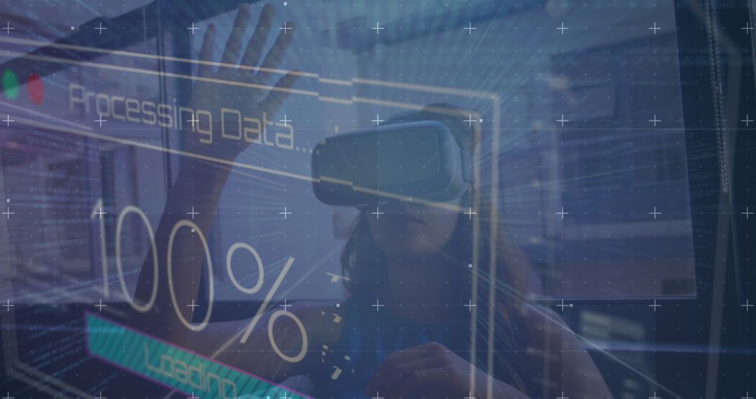 Woman Engaging with Virtual Reality Data Interfaces