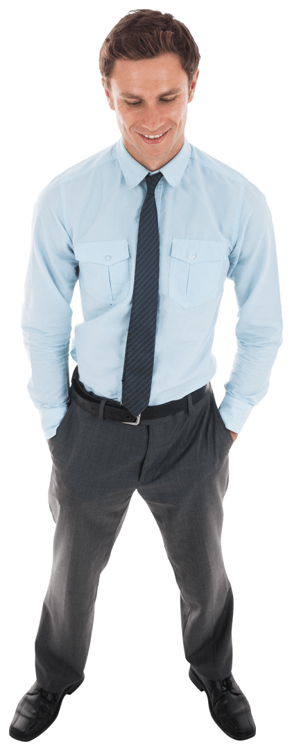 Friendly Businessman Standing with Hands in Pockets Transparent Background