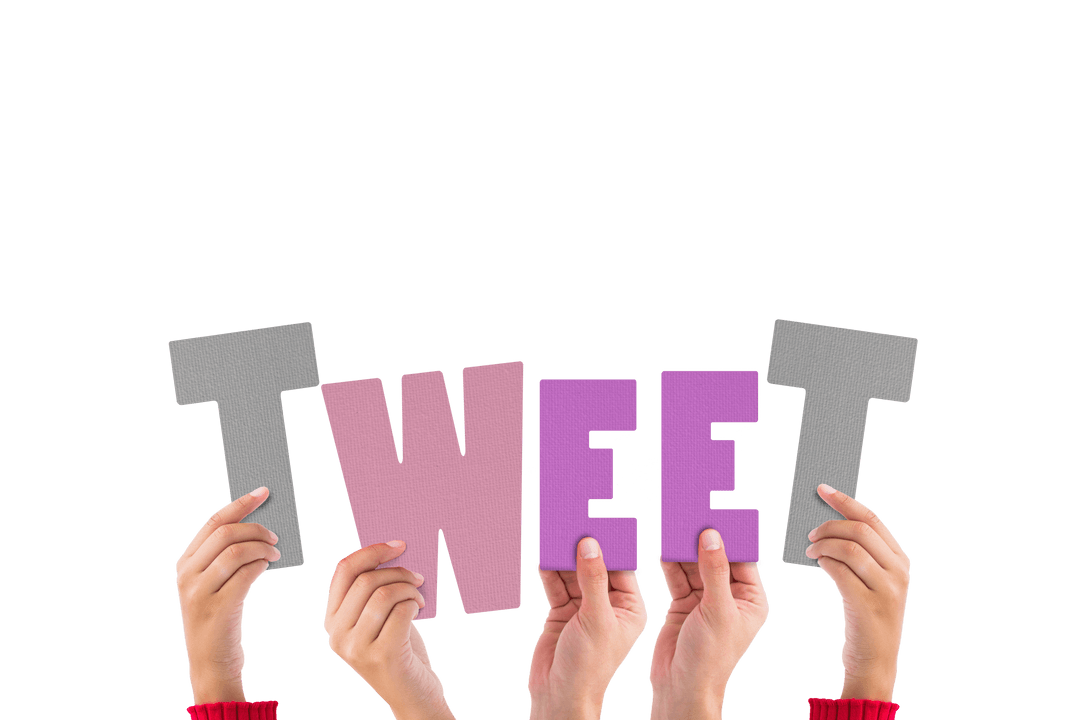 Transparent Letters TWEET Held by Diverse Hands