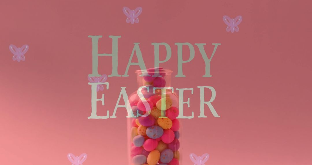 Easter Greetings with Colorful Eggs in Glass Jar