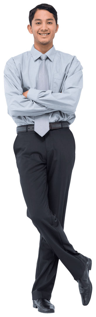 Happy Biracial Businessman Standing with Folded Arms on Transparent Background