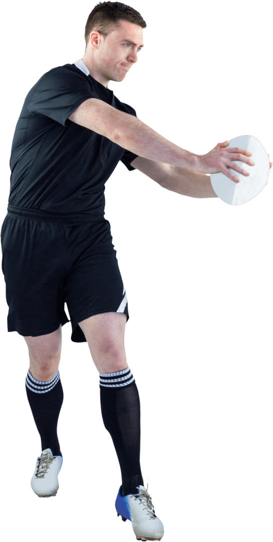 Rugby Player Prepared for Pass on Transparent Background
