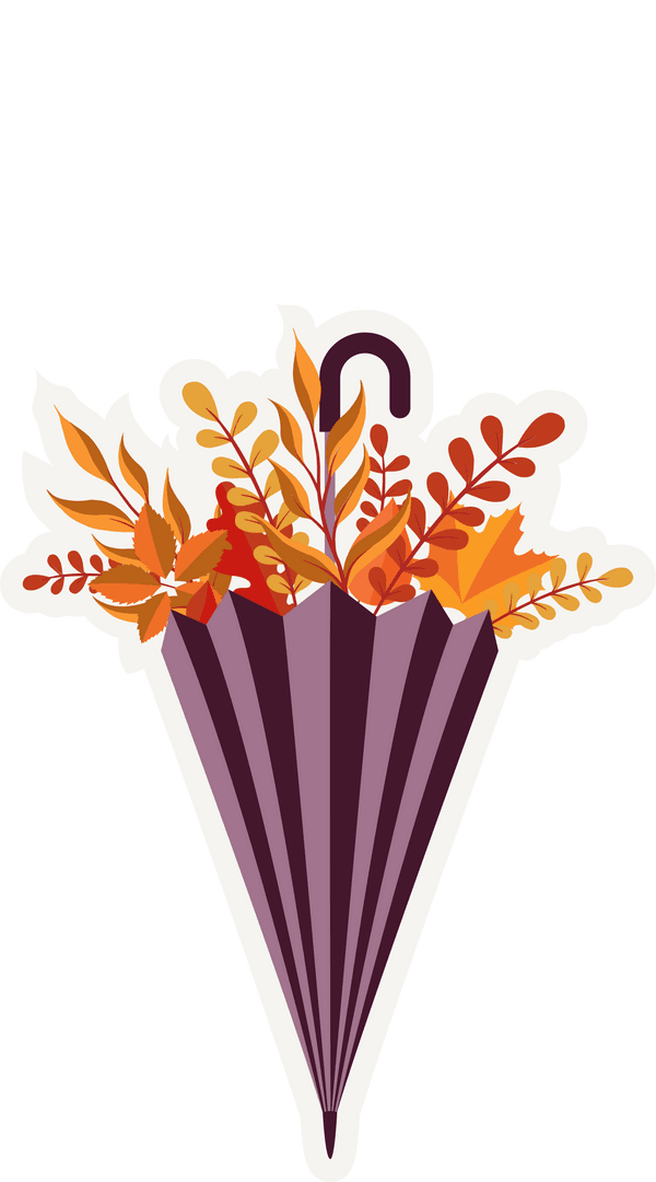 Elegant Umbrella Bursting with Autumn Foliage on Transparent Background