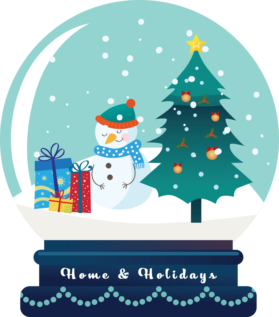 Festive Snow Globe with Snowman Art on Transparent Background