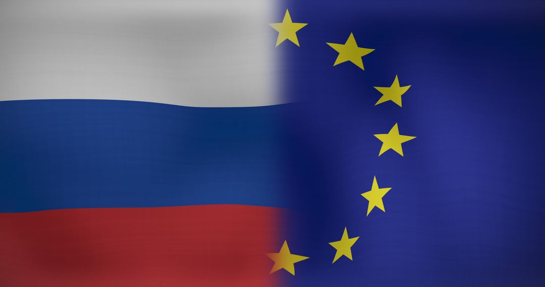 Union of Russia and EU Flags Highlighting Diplomatic Relations
