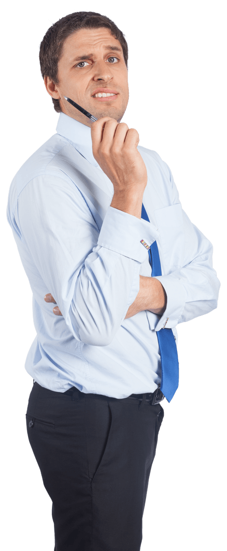 Thinking Businessman Pondering Solution with Pen