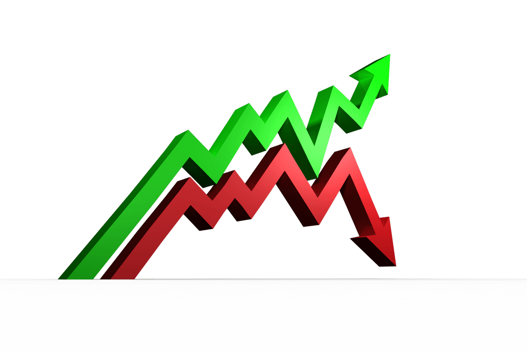 Transparent Red and Green Arrows Visualizing Market Trends
