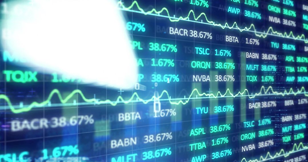 Digital Stock Ticker Display with Financial Data and Analytics Vibes