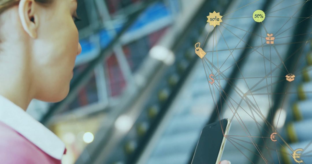 Businesswoman Visualizing Retail Network Digital Connection