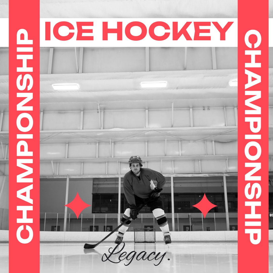 Ice Hockey Championship Announcement Featuring Determined Player at Ice Rink - Download Free Stock Templates Pikwizard.com