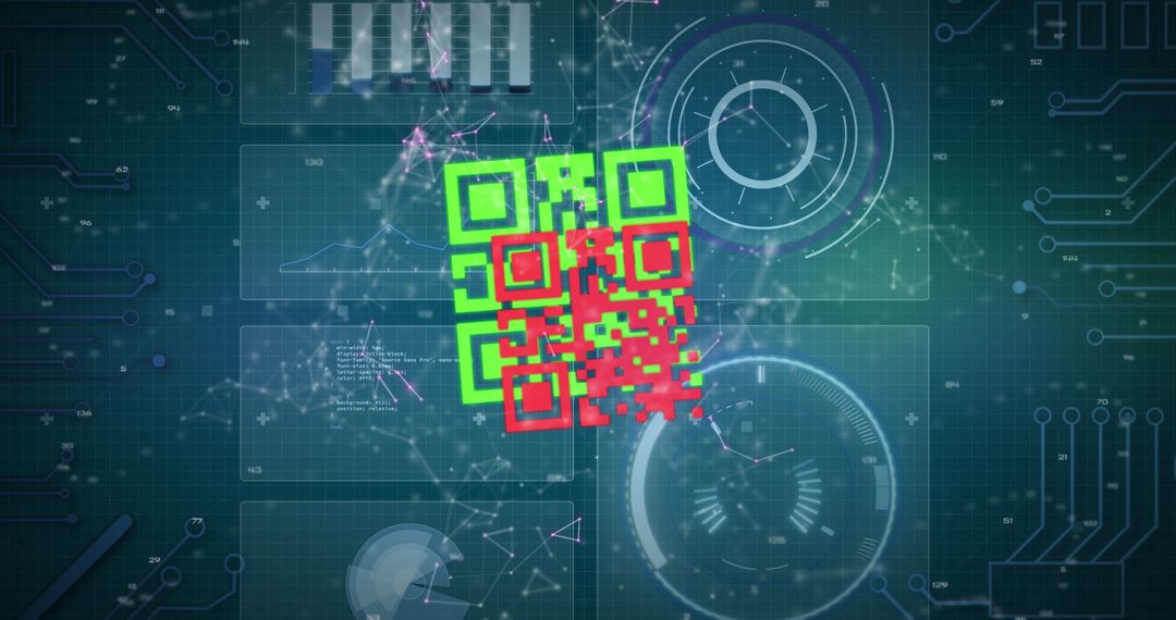 Digital QR Code with Futuristic Data Visualization Background