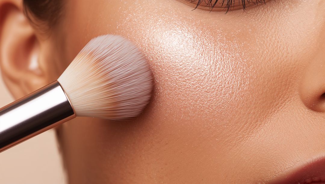 Close-up of Applying Translucent Powder on Model's Cheek