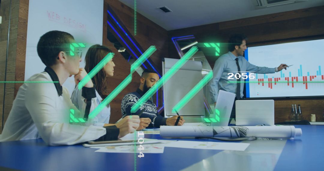 Professional Team Analyzing Data Visualization in Corporate Meeting Room