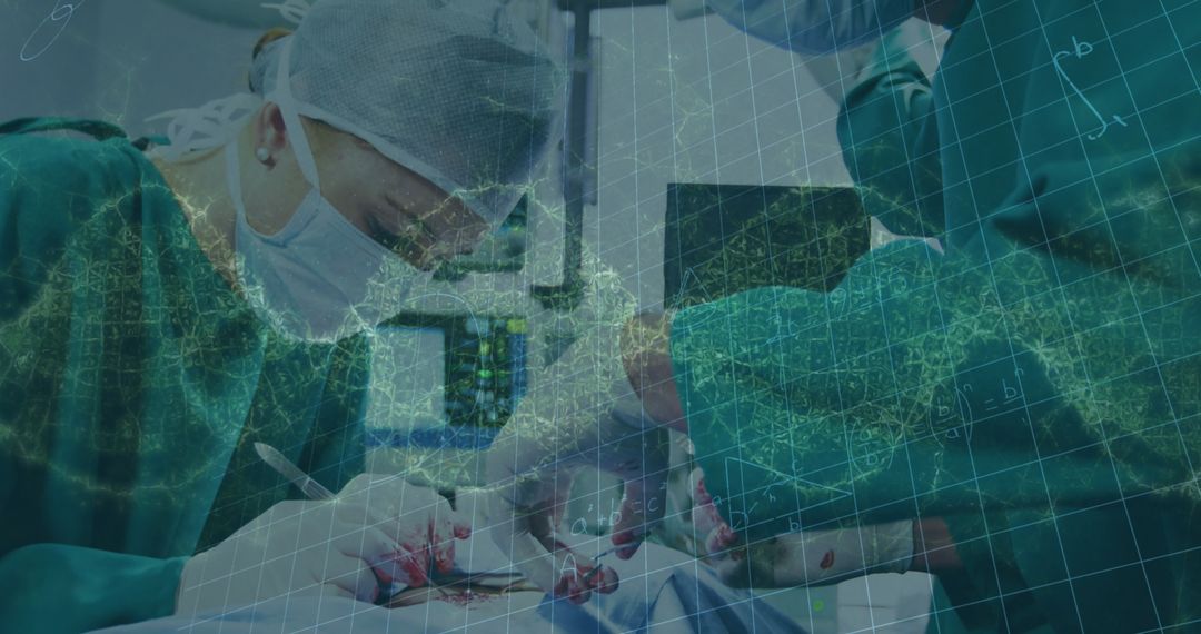 Surgical Team with DNA Overlay Illustrating Biotechnology