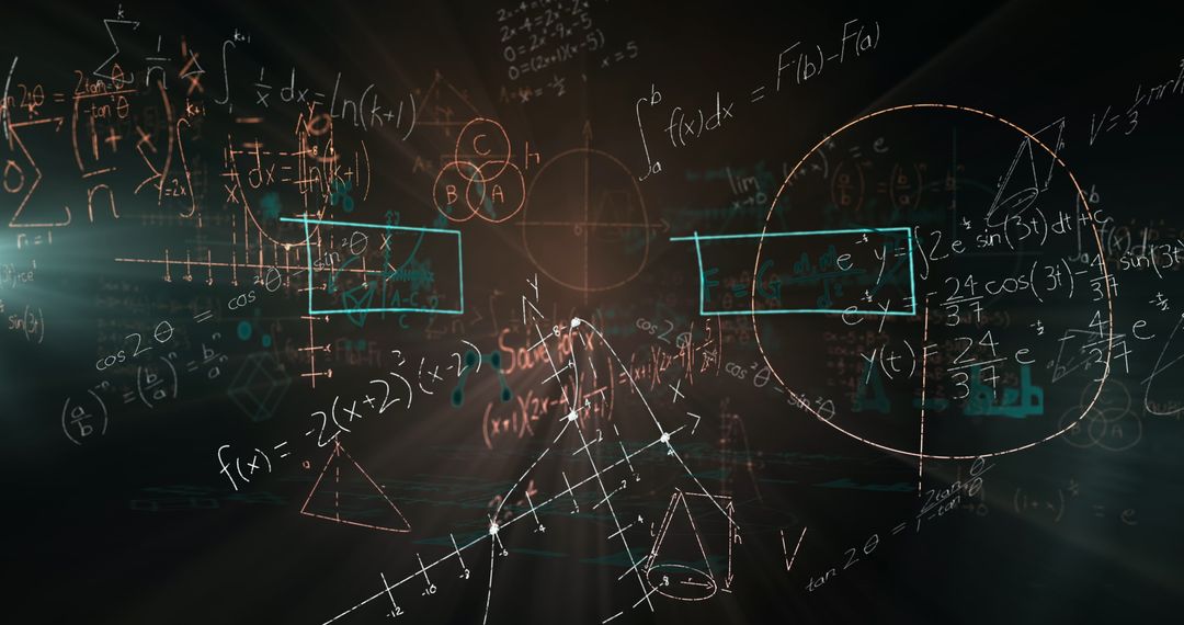 Floating Mathematical Equations Over Dark Background