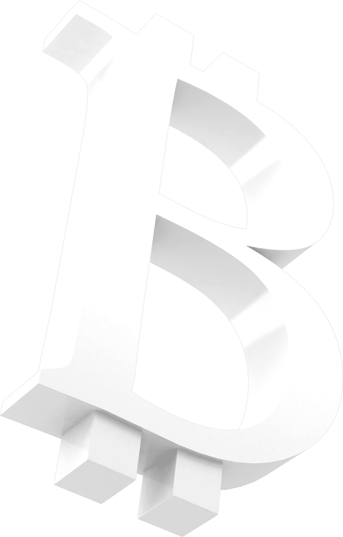 3D White Bitcoin Symbol on Transparent Background for Finance
