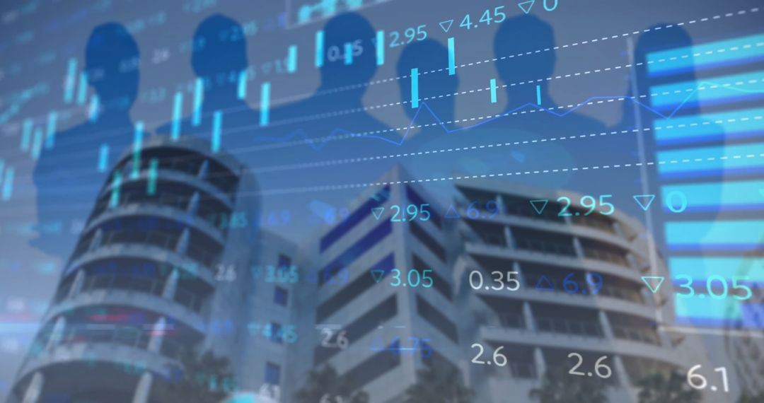 Abstract Financial Technology with Silhouettes and Urban Skyline