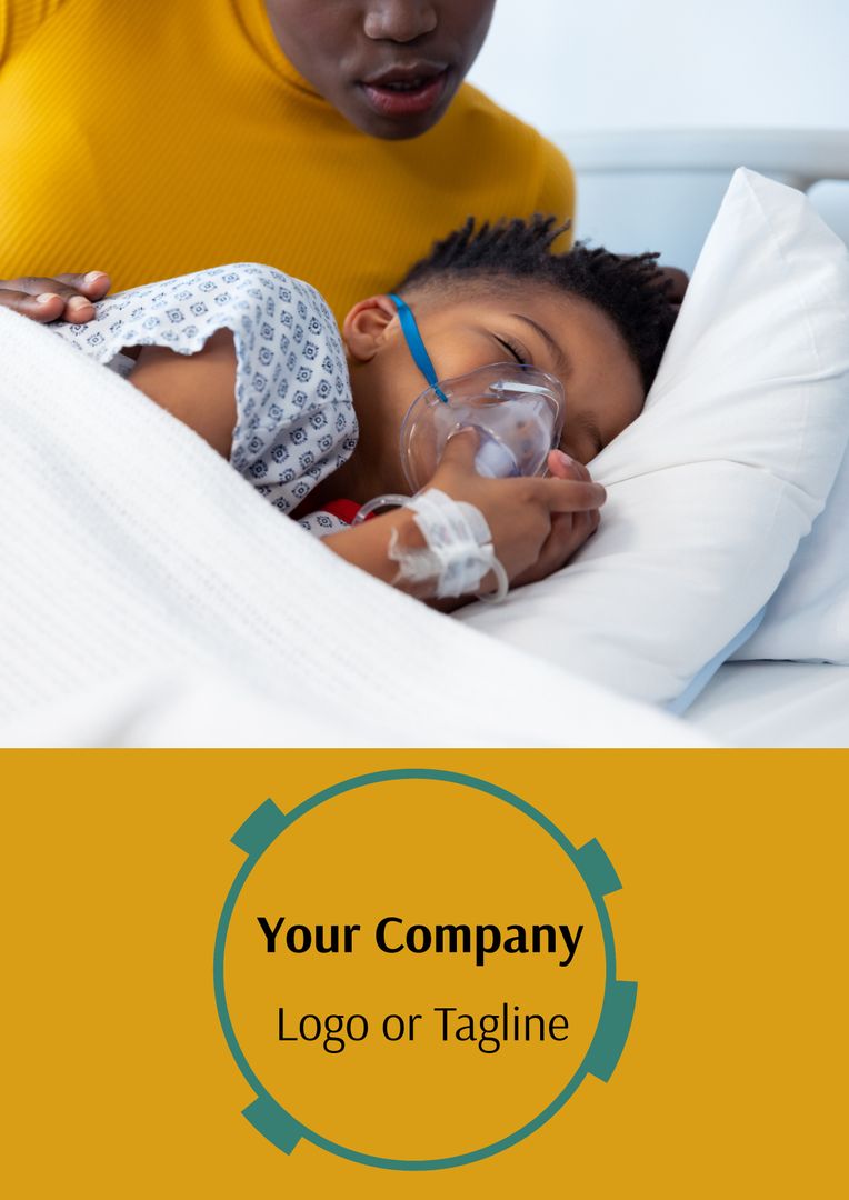 Mother Comforting Child in Hospital Bed With Oxygen Mask