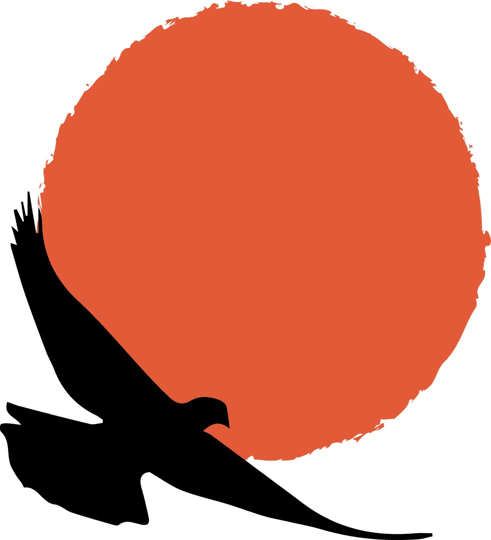 Black Bird Silhouette Soaring Over Red-Orange Sphere, Transparent Art