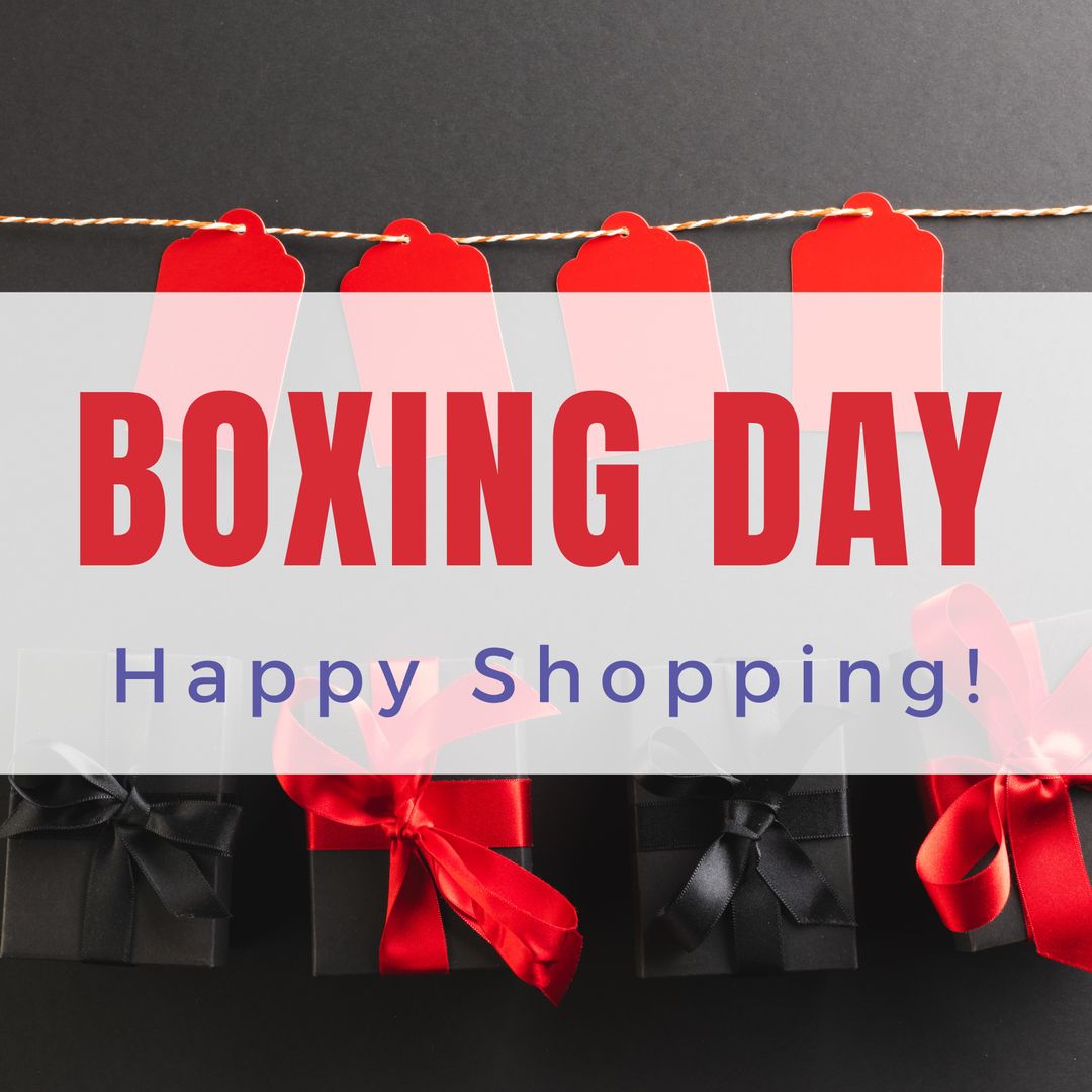 Boxing Day Shopping Sale Banner with Gift Boxes and Tags
