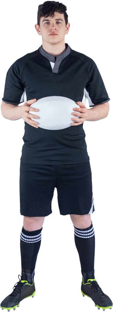 Transparent Rugby Player Holding Ball Exploring Intensity in Sports