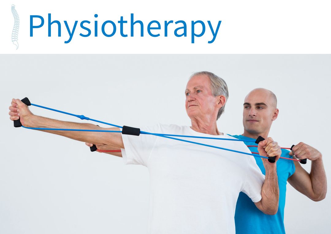 Elderly Man Engaging in Physiotherapy Resistance Band Exercises