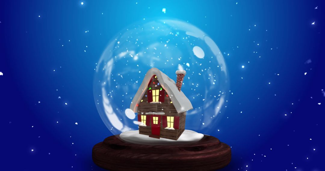 Charming Snow Globe Scene with Cozy House in Winter