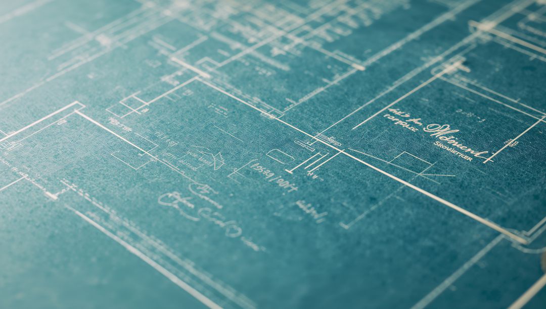 Textured architectural blueprint showing residential floor plan, dimensions and room layout