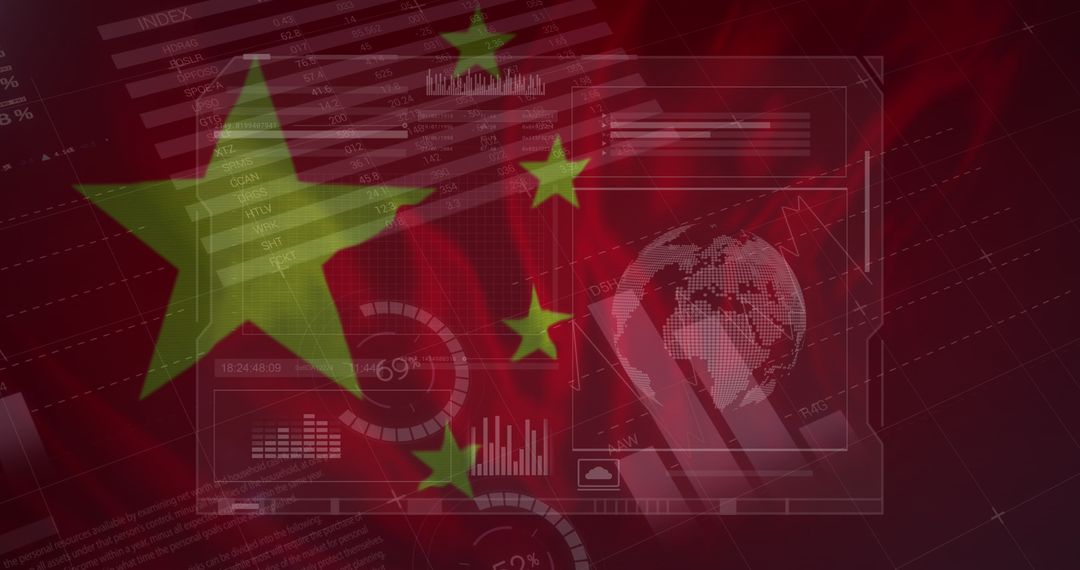 Financial Data and Graphs Overlay on China Flag