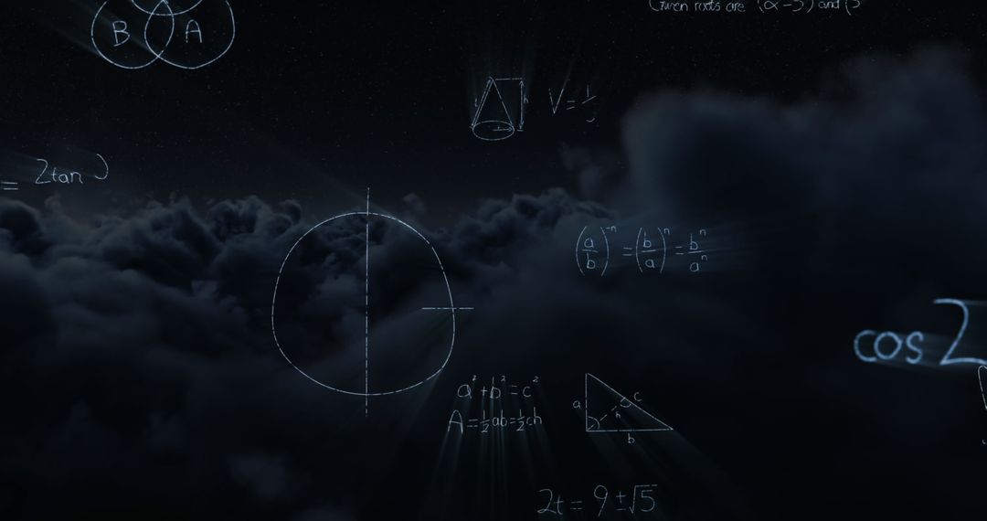 Mathematical Formulas Over Ethereal Clouds Background Concept