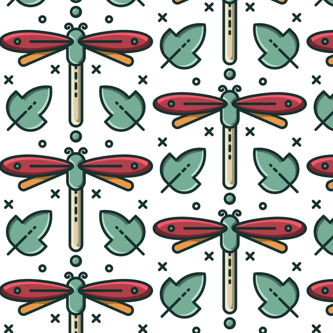 Transparent Seamless Pattern With Dragonflies and Leaves