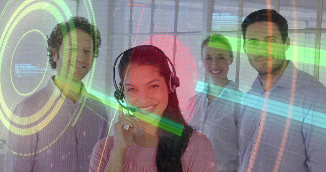 Business Team with Digital Data Interface Overlay