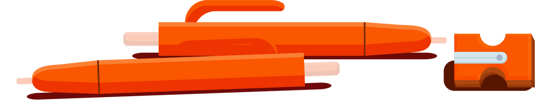 Flat Style Toasted Orange Pens With Sharpener Transparent Background