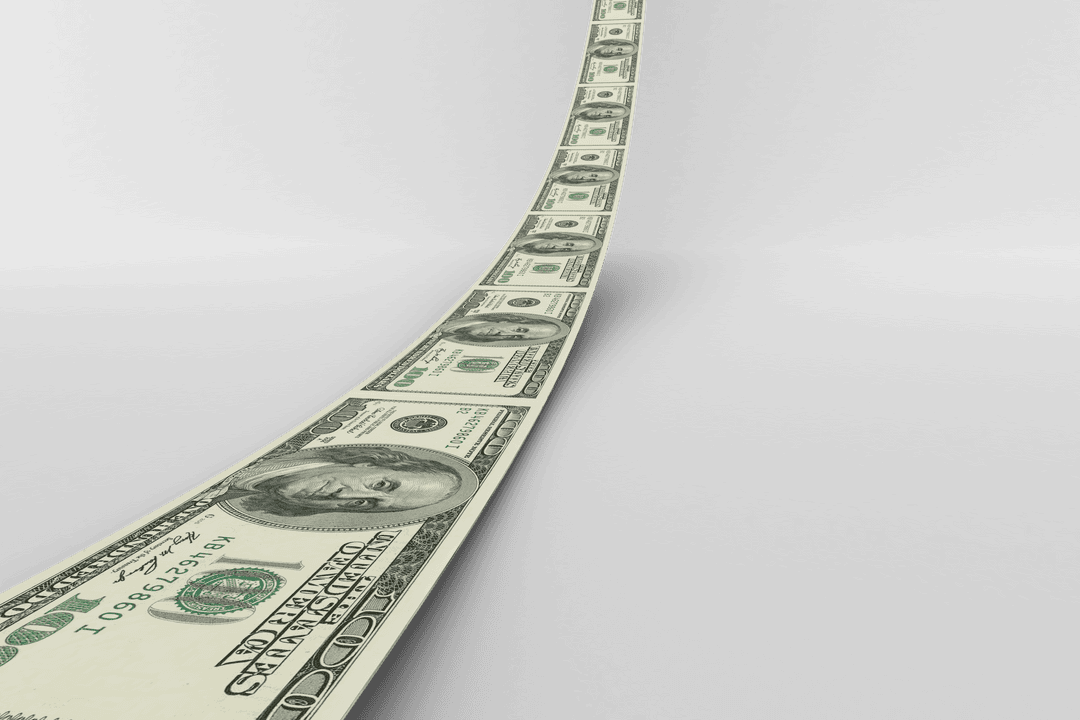 Curved Path of US Dollars on Transparent Background
