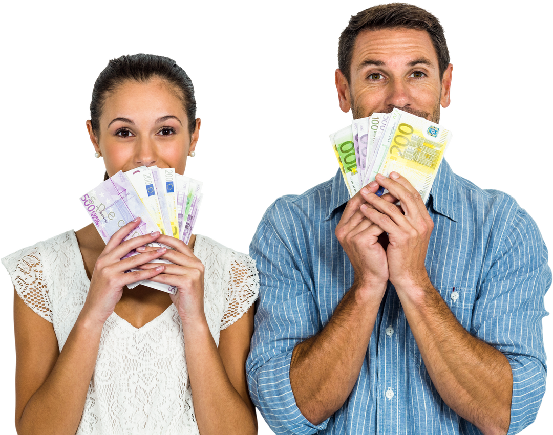 Excited Couple Holding Euro Bills Celebrating Wealth Success Transparent - Download Free Stock Images Pikwizard.com