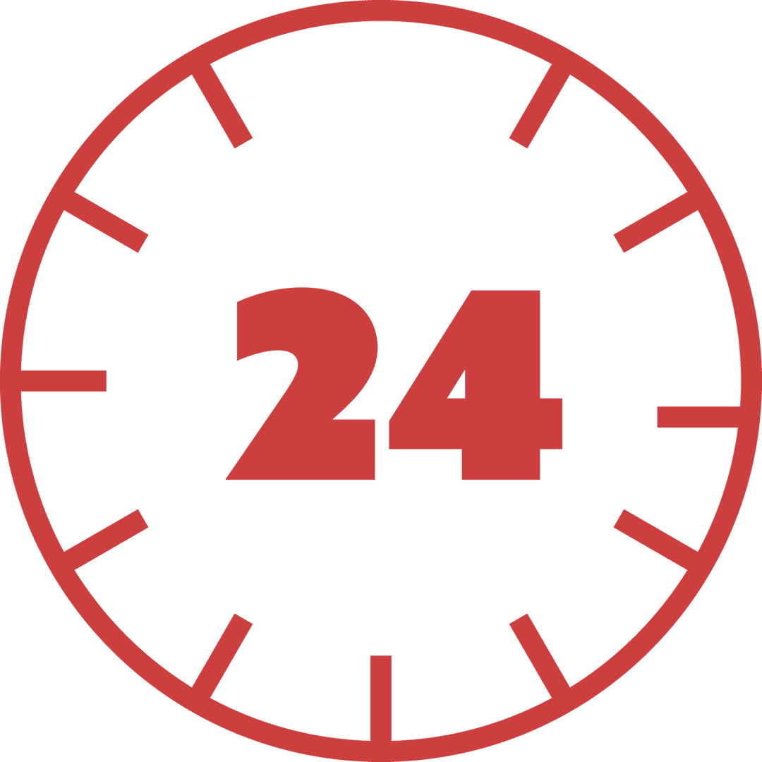 Red Clock with 24 Hour Marking on Transparent Background for Digital Use