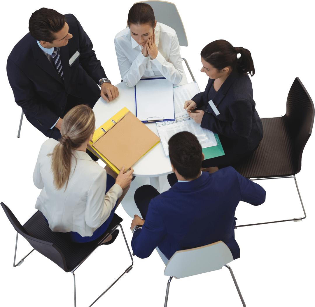 Transparent Business Meeting Discussion With Diverse Team At Table