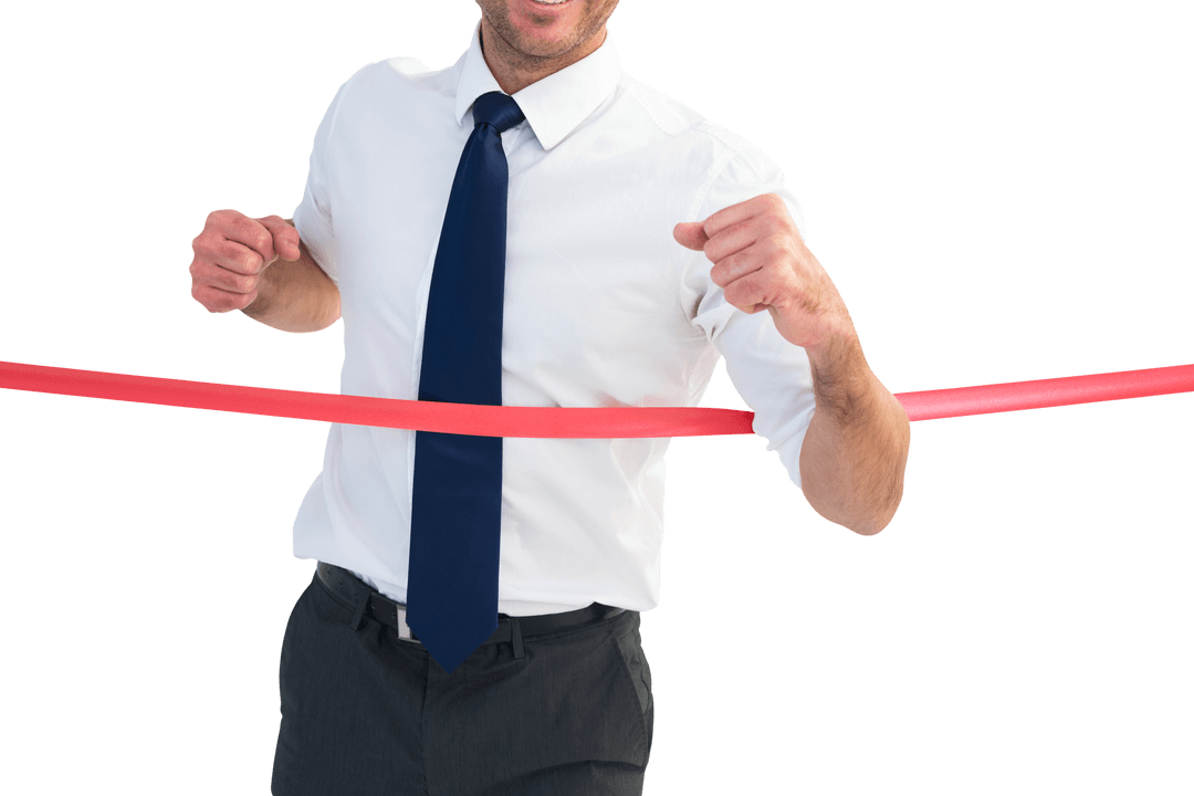 Successful Businessman Crossing Finish Line in Business Attire Transparent Background