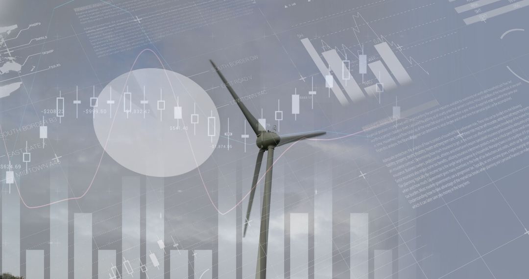 Wind Turbine with Financial Analytics Overlay Reflecting Renewable Energy Trends