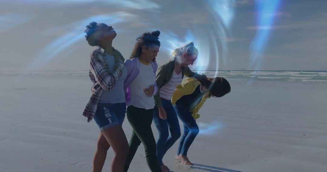 Joyous Friendship Walk on Sandy Beach