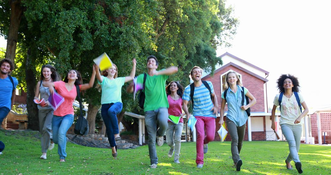 Happy Diverse Students Running Together Outdoors - Free Images, Stock Photos and Pictures on Pikwizard.com